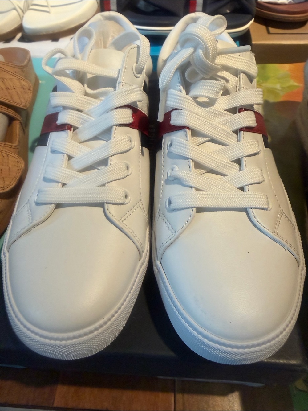 Tommy Hilfiger White Sneakers with Red and Navy Stripe